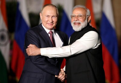 Прем'єр-міністр Індії Нарендра Моді та президента РФ Володимир Путіна перед зустріччю в Нью-Делі, Індія, 6 грудня 2021 року.
