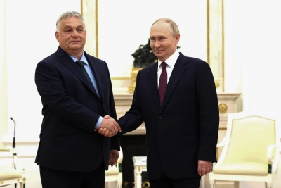 Прем'єр-міністр Угорщини Віктор Орбан і президент Росії Володимир Путін під час зустрічі в Москві 5 липня