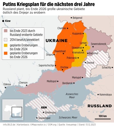 Bild пише, що Росія хоче до 2026 року захопити Харків, Дніпро та Запоріжжя