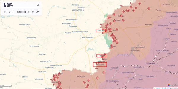 Фронт у Донецькій області. Торецьк, Нью-Йорк і Часів Яр на мапі DeepState